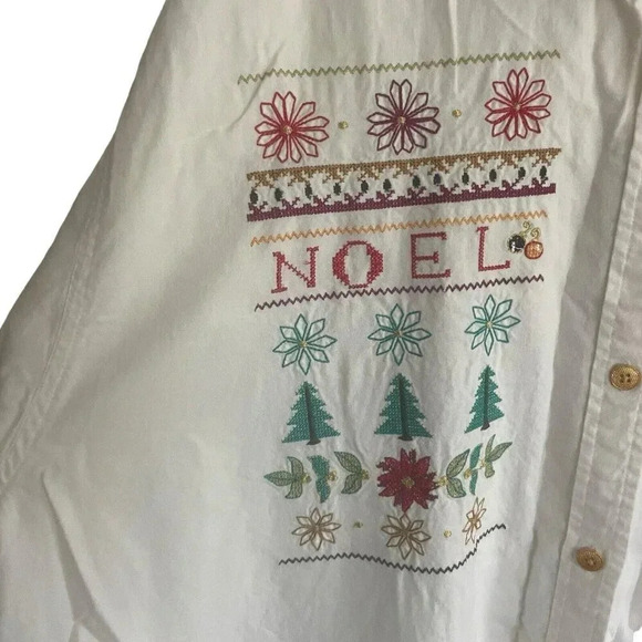 C.S.T. Sport Womens White Button Up Christmas Embroidered Shirt Size 32W Vintage - Picture 5 of 8
